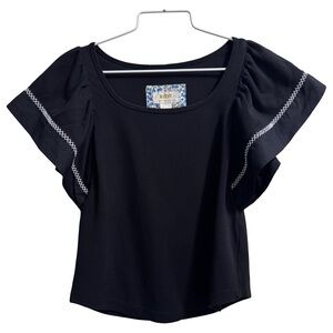 Maeve Sherman Flutter Sleeve Top Black Size Petite XS